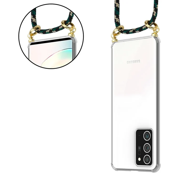 Cadorabo Handy Kette kompatibel mit Samsung Galaxy NOTE 20 PLUS Silikon Schutzhülle mit Gold Ringen, Kordel Band und abnehmbarem Etui
