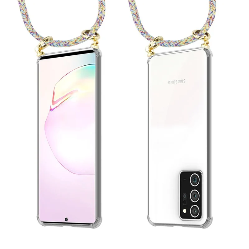 Cadorabo Handy Kette kompatibel mit Samsung Galaxy NOTE 20 PLUS Silikon Schutzhülle mit Gold Ringen, Kordel Band und abnehmbarem Etui