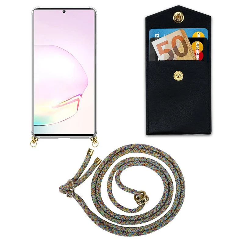 Cadorabo Handy Kette kompatibel mit Samsung Galaxy NOTE 20 PLUS Silikon Schutzhülle mit Gold Ringen, Kordel Band und abnehmbarem Etui