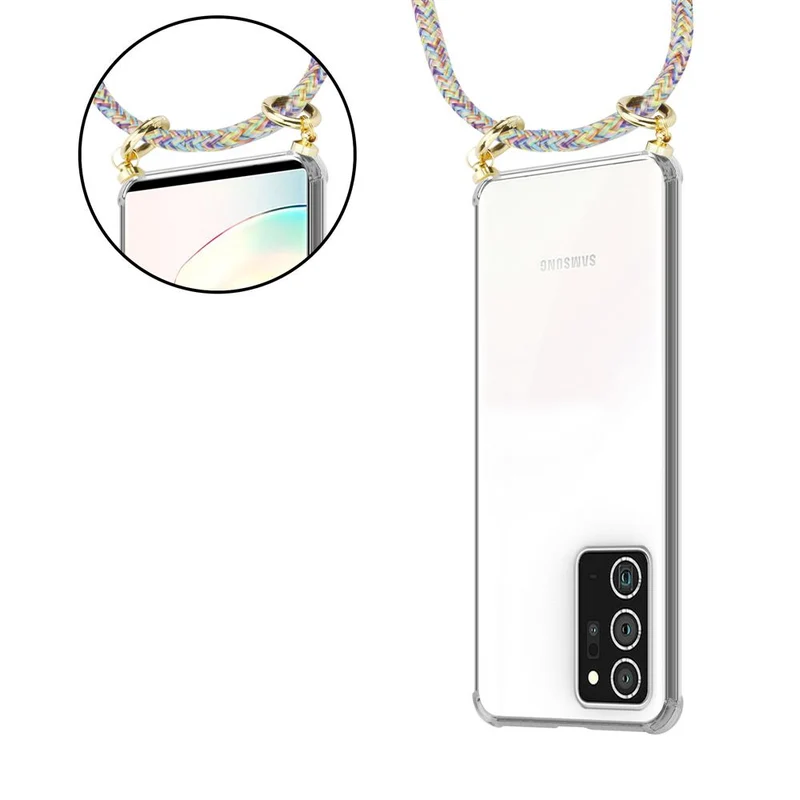 Cadorabo Handy Kette kompatibel mit Samsung Galaxy NOTE 20 PLUS Silikon Schutzhülle mit Gold Ringen, Kordel Band und abnehmbarem Etui