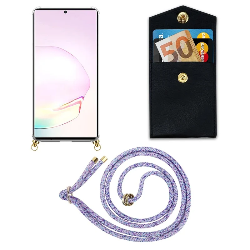 Cadorabo Handy Kette kompatibel mit Samsung Galaxy NOTE 20 PLUS Silikon Schutzhülle mit Gold Ringen, Kordel Band und abnehmbarem Etui