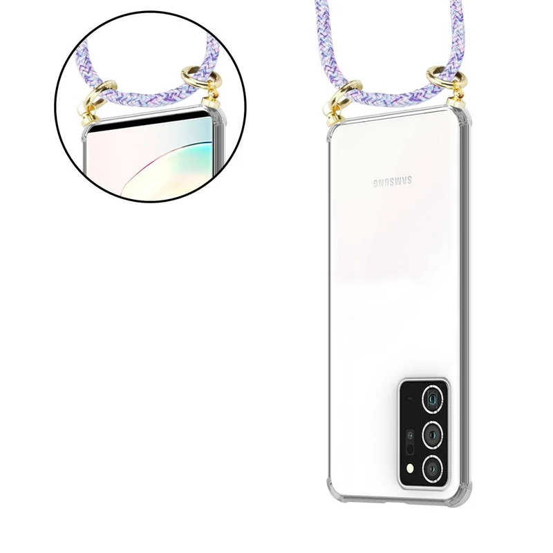 Cadorabo Handy Kette kompatibel mit Samsung Galaxy NOTE 20 PLUS Silikon Schutzhülle mit Gold Ringen, Kordel Band und abnehmbarem Etui