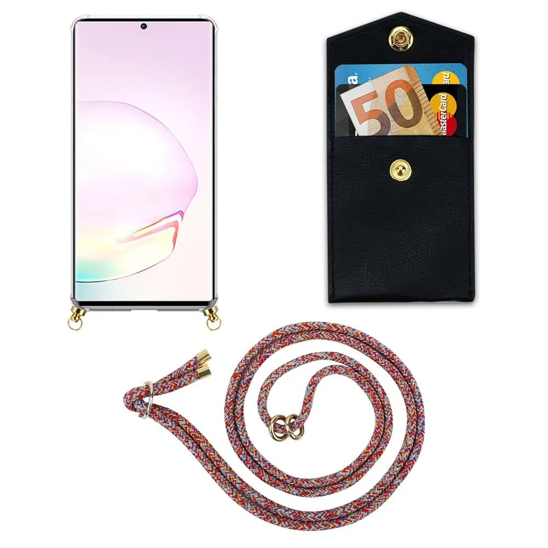 Cadorabo Handy Kette kompatibel mit Samsung Galaxy NOTE 20 PLUS Silikon Schutzhülle mit Gold Ringen, Kordel Band und abnehmbarem Etui