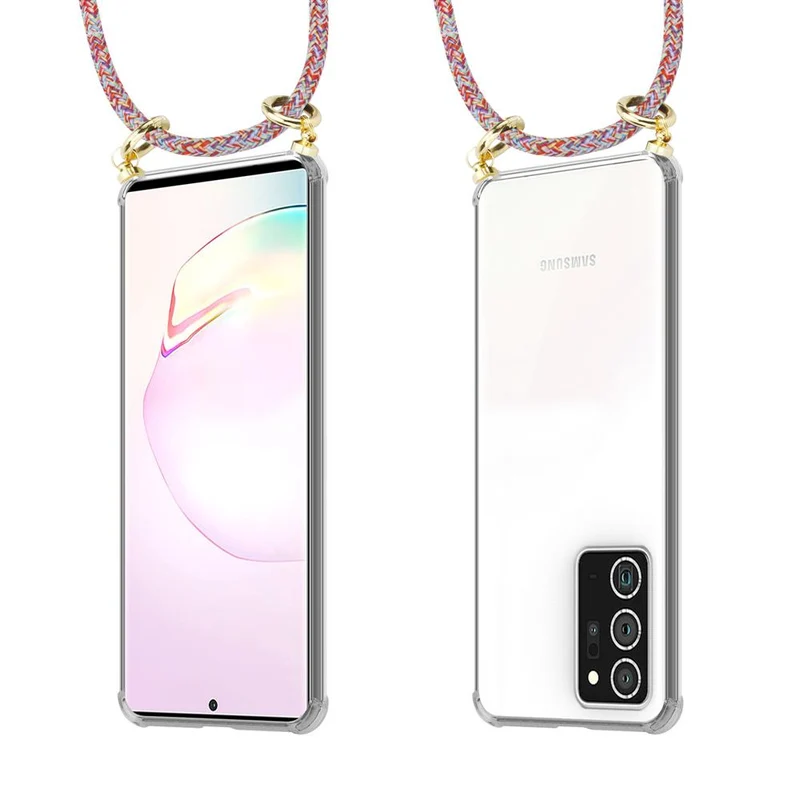 Cadorabo Handy Kette kompatibel mit Samsung Galaxy NOTE 20 PLUS Silikon Schutzhülle mit Gold Ringen, Kordel Band und abnehmbarem Etui