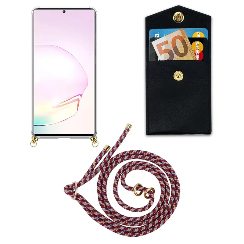 Cadorabo Handy Kette kompatibel mit Samsung Galaxy NOTE 20 PLUS Silikon Schutzhülle mit Gold Ringen, Kordel Band und abnehmbarem Etui