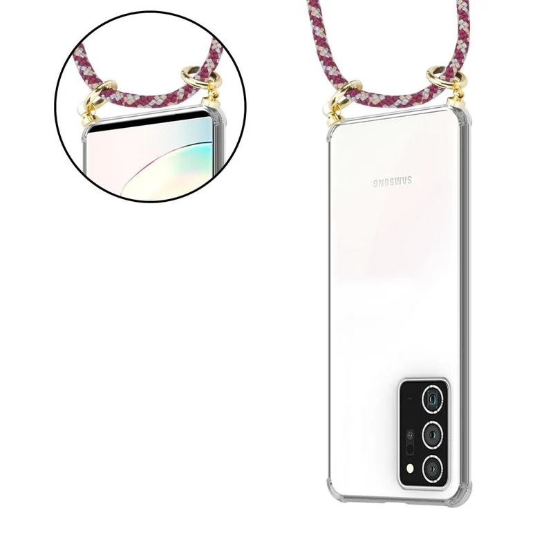 Cadorabo Handy Kette kompatibel mit Samsung Galaxy NOTE 20 PLUS Silikon Schutzhülle mit Gold Ringen, Kordel Band und abnehmbarem Etui