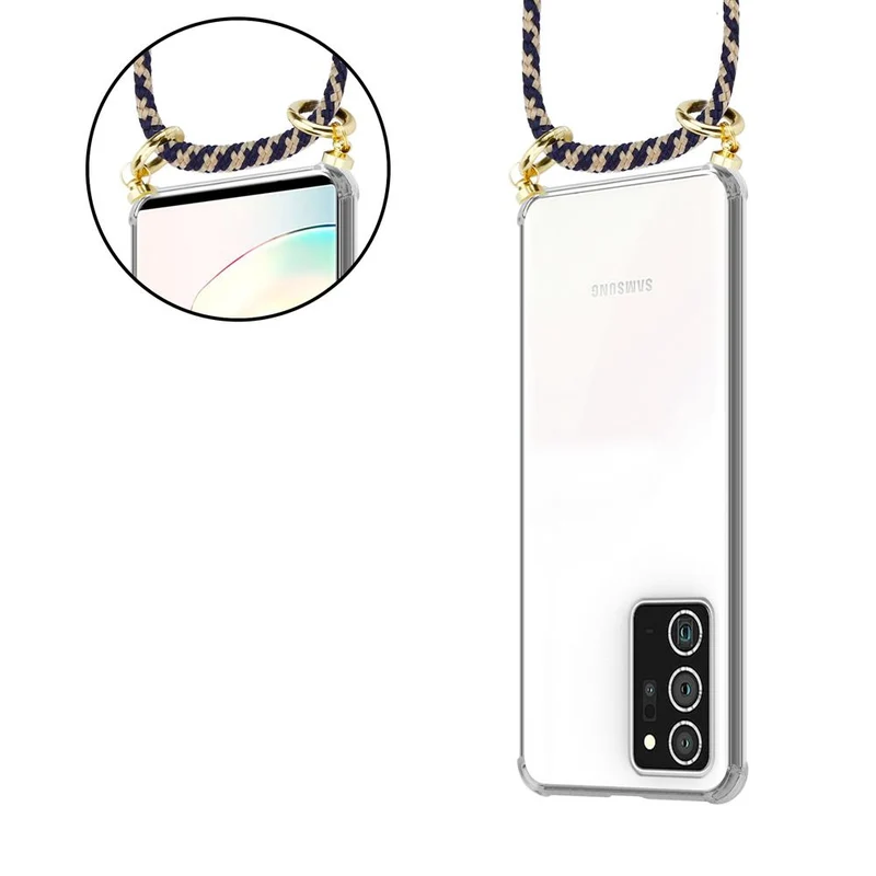 Cadorabo Handy Kette kompatibel mit Samsung Galaxy NOTE 20 PLUS Silikon Schutzhülle mit Gold Ringen, Kordel Band und abnehmbarem Etui