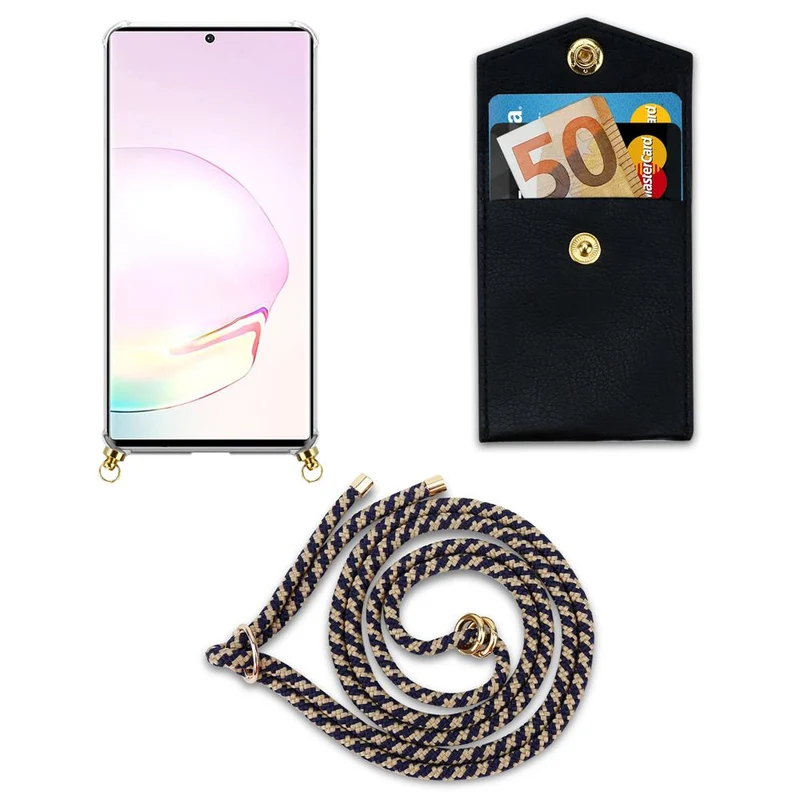 Cadorabo Handy Kette kompatibel mit Samsung Galaxy NOTE 20 PLUS Silikon Schutzhülle mit Gold Ringen, Kordel Band und abnehmbarem Etui