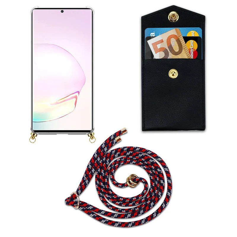 Cadorabo Handy Kette kompatibel mit Samsung Galaxy NOTE 20 PLUS Silikon Schutzhülle mit Gold Ringen, Kordel Band und abnehmbarem Etui
