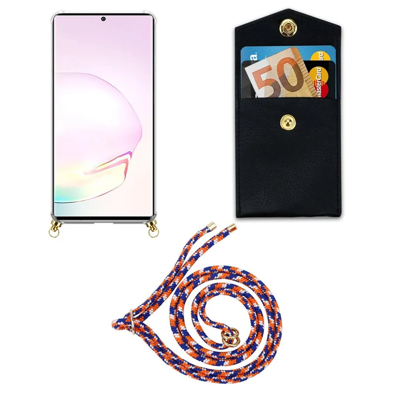 Cadorabo Handy Kette kompatibel mit Samsung Galaxy NOTE 20 PLUS Silikon Schutzhülle mit Gold Ringen, Kordel Band und abnehmbarem Etui