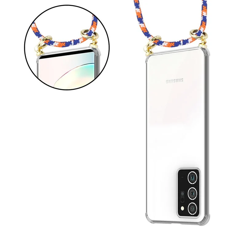 Cadorabo Handy Kette kompatibel mit Samsung Galaxy NOTE 20 PLUS Silikon Schutzhülle mit Gold Ringen, Kordel Band und abnehmbarem Etui