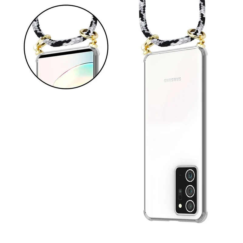 Cadorabo Handy Kette kompatibel mit Samsung Galaxy NOTE 20 PLUS Silikon Schutzhülle mit Gold Ringen, Kordel Band und abnehmbarem Etui