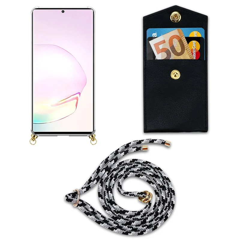 Cadorabo Handy Kette kompatibel mit Samsung Galaxy NOTE 20 PLUS Silikon Schutzhülle mit Gold Ringen, Kordel Band und abnehmbarem Etui