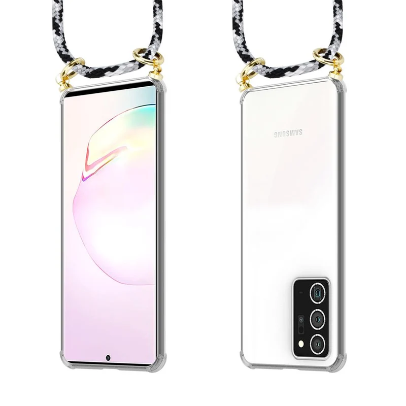 Cadorabo Handy Kette kompatibel mit Samsung Galaxy NOTE 20 PLUS Silikon Schutzhülle mit Gold Ringen, Kordel Band und abnehmbarem Etui