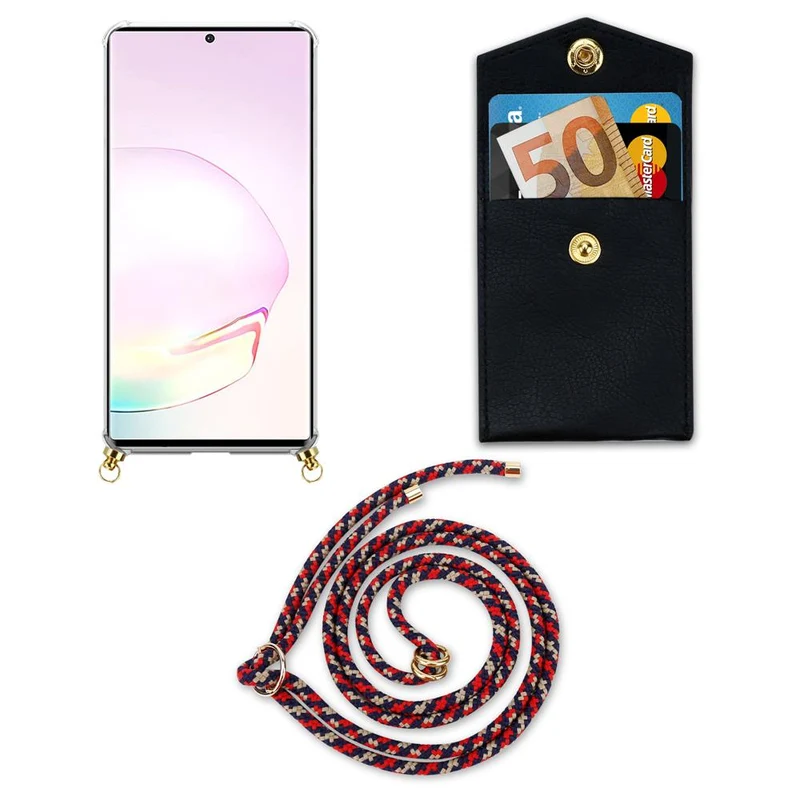Cadorabo Handy Kette kompatibel mit Samsung Galaxy NOTE 20 PLUS Silikon Schutzhülle mit Gold Ringen, Kordel Band und abnehmbarem Etui