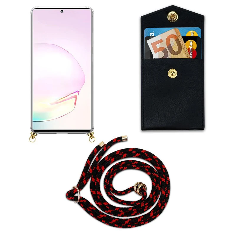 Cadorabo Handy Kette kompatibel mit Samsung Galaxy NOTE 20 PLUS Silikon Schutzhülle mit Gold Ringen, Kordel Band und abnehmbarem Etui