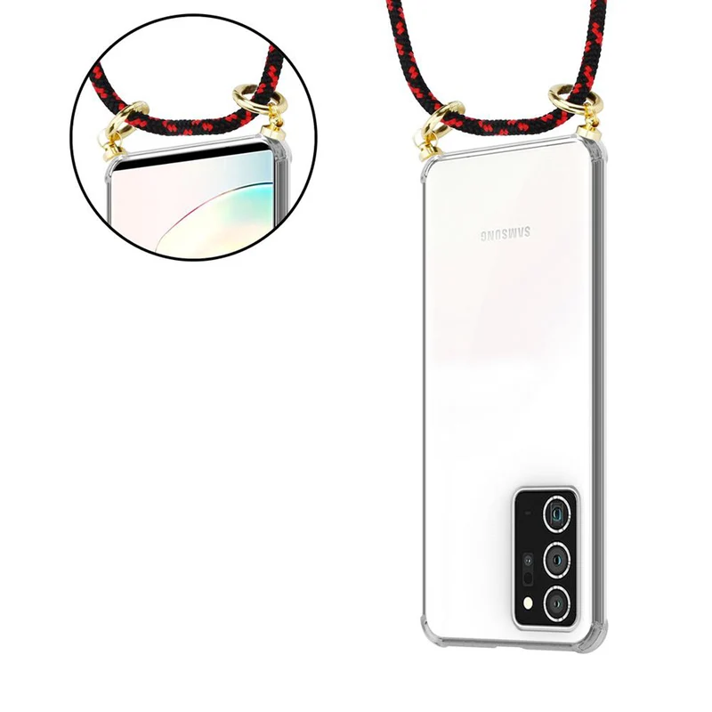 Cadorabo Handy Kette kompatibel mit Samsung Galaxy NOTE 20 PLUS Silikon Schutzhülle mit Gold Ringen, Kordel Band und abnehmbarem Etui