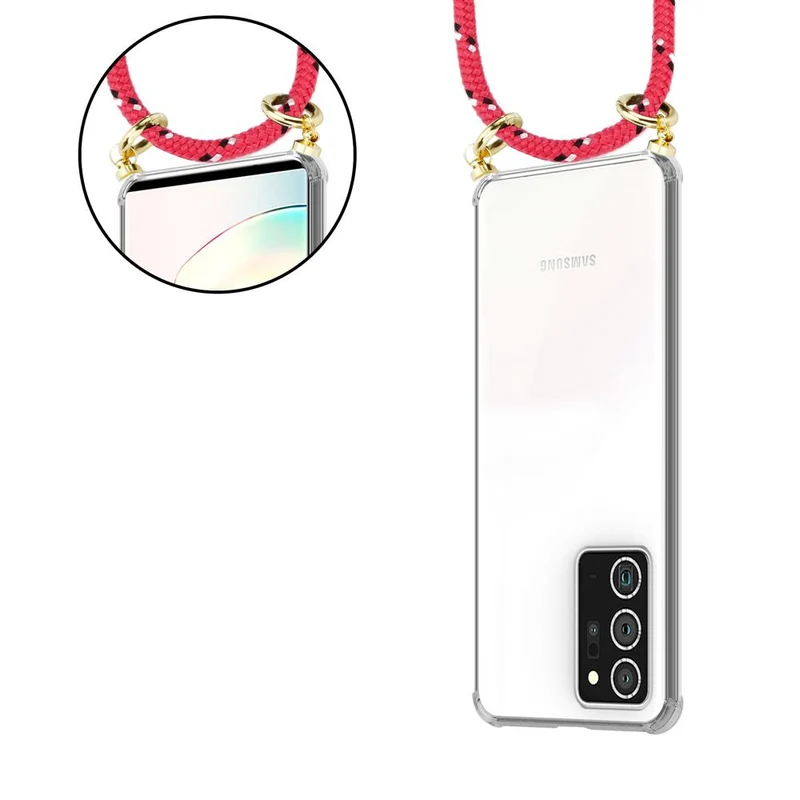 Cadorabo Handy Kette kompatibel mit Samsung Galaxy NOTE 20 PLUS Silikon Schutzhülle mit Gold Ringen, Kordel Band und abnehmbarem Etui