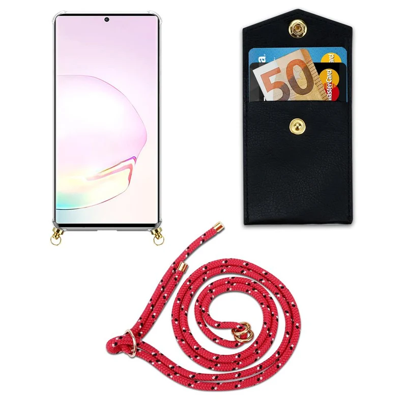 Cadorabo Handy Kette kompatibel mit Samsung Galaxy NOTE 20 PLUS Silikon Schutzhülle mit Gold Ringen, Kordel Band und abnehmbarem Etui