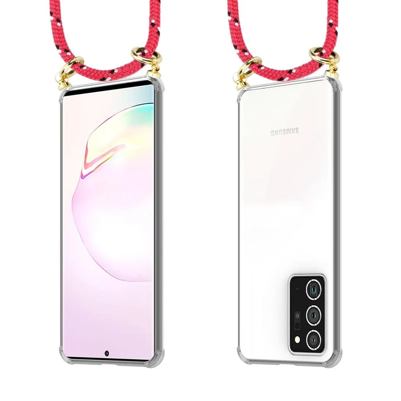 Cadorabo Handy Kette kompatibel mit Samsung Galaxy NOTE 20 PLUS Silikon Schutzhülle mit Gold Ringen, Kordel Band und abnehmbarem Etui