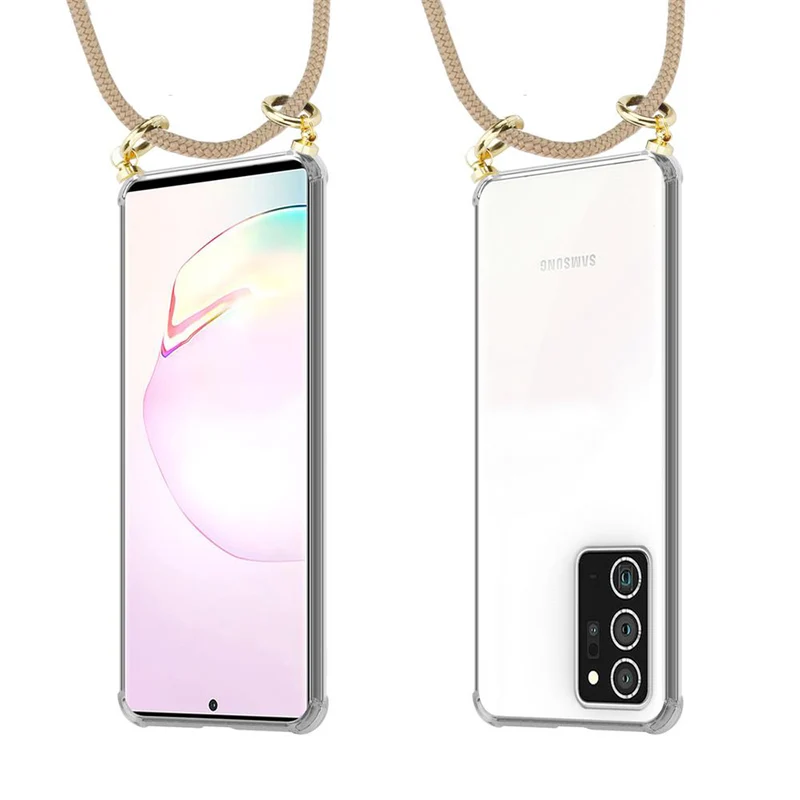 Cadorabo Handy Kette kompatibel mit Samsung Galaxy NOTE 20 PLUS Silikon Schutzhülle mit Gold Ringen, Kordel Band und abnehmbarem Etui