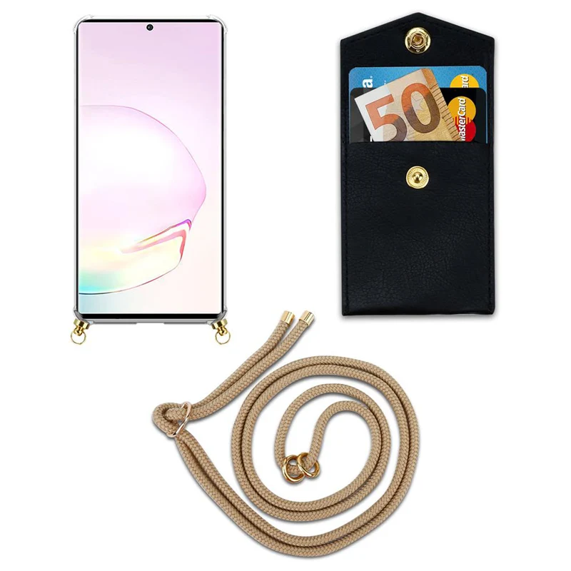 Cadorabo Handy Kette kompatibel mit Samsung Galaxy NOTE 20 PLUS Silikon Schutzhülle mit Gold Ringen, Kordel Band und abnehmbarem Etui