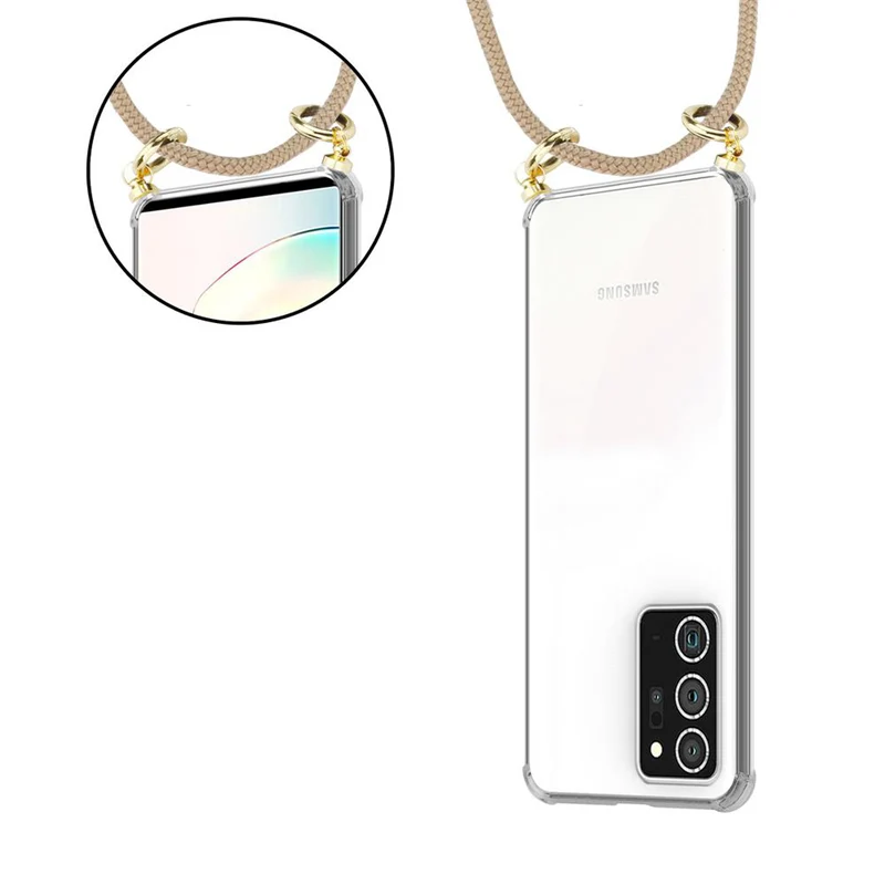 Cadorabo Handy Kette kompatibel mit Samsung Galaxy NOTE 20 PLUS Silikon Schutzhülle mit Gold Ringen, Kordel Band und abnehmbarem Etui