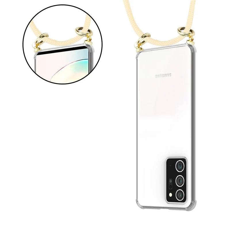 Cadorabo Handy Kette kompatibel mit Samsung Galaxy NOTE 20 PLUS Silikon Schutzhülle mit Gold Ringen, Kordel Band und abnehmbarem Etui