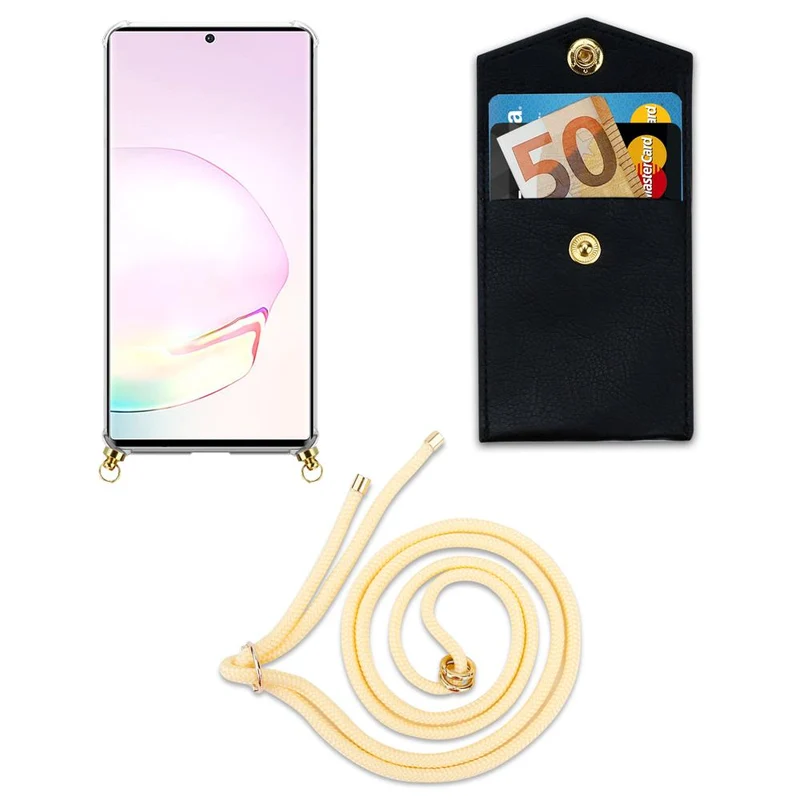Cadorabo Handy Kette kompatibel mit Samsung Galaxy NOTE 20 PLUS Silikon Schutzhülle mit Gold Ringen, Kordel Band und abnehmbarem Etui