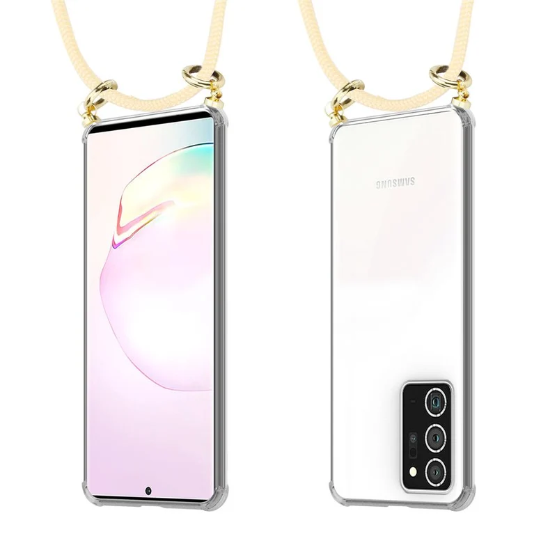 Cadorabo Handy Kette kompatibel mit Samsung Galaxy NOTE 20 PLUS Silikon Schutzhülle mit Gold Ringen, Kordel Band und abnehmbarem Etui