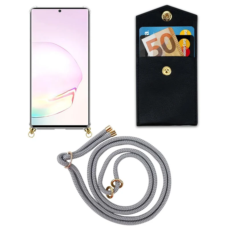 Cadorabo Handy Kette kompatibel mit Samsung Galaxy NOTE 20 PLUS Silikon Schutzhülle mit Gold Ringen, Kordel Band und abnehmbarem Etui