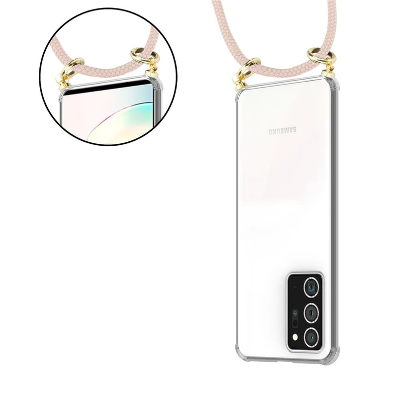 Cadorabo Handy Kette kompatibel mit Samsung Galaxy NOTE 20 PLUS Silikon Schutzhülle mit Gold Ringen, Kordel Band und abnehmbarem Etui