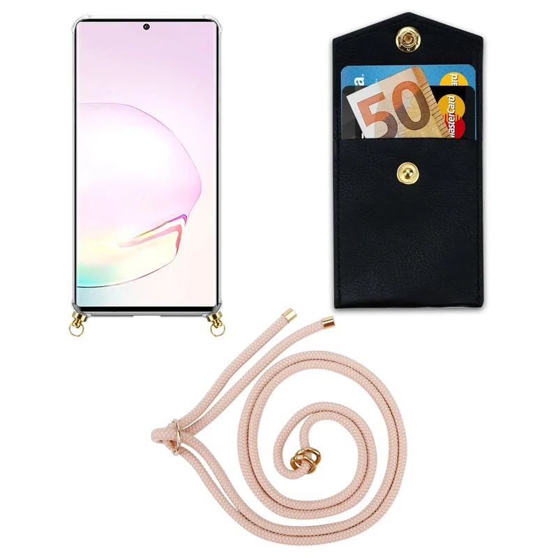 Cadorabo Handy Kette kompatibel mit Samsung Galaxy NOTE 20 PLUS Silikon Schutzhülle mit Gold Ringen, Kordel Band und abnehmbarem Etui