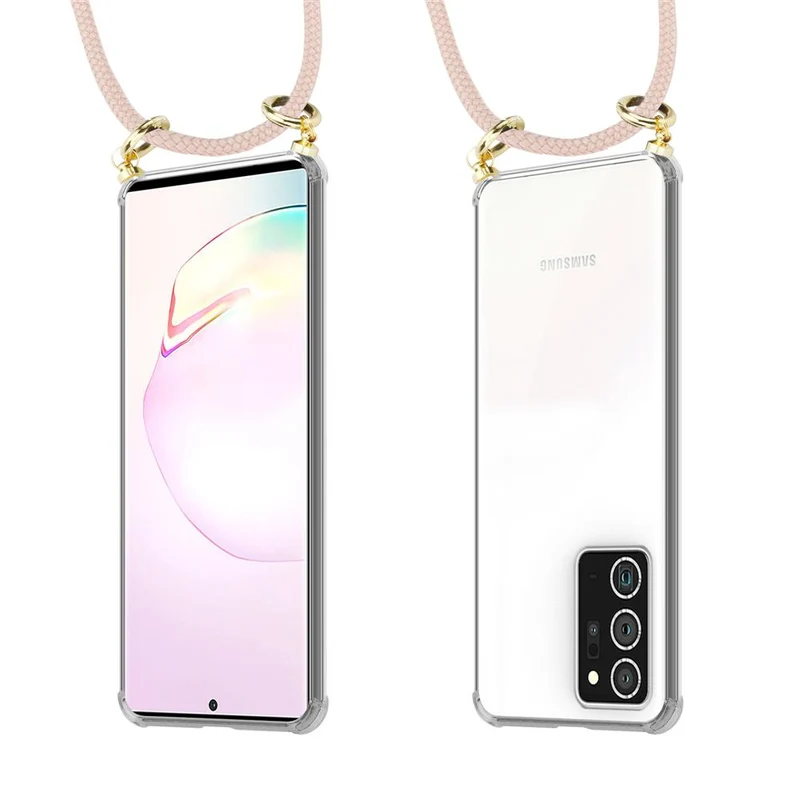 Cadorabo Handy Kette kompatibel mit Samsung Galaxy NOTE 20 PLUS Silikon Schutzhülle mit Gold Ringen, Kordel Band und abnehmbarem Etui