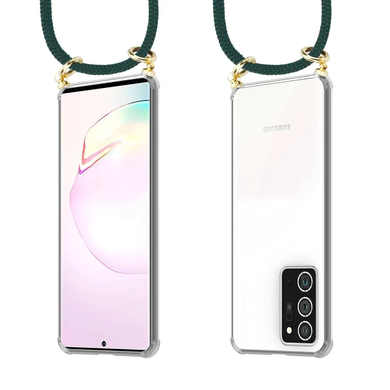 Cadorabo Handy Kette kompatibel mit Samsung Galaxy NOTE 20 PLUS Silikon Schutzhülle mit Gold Ringen, Kordel Band und abnehmbarem Etui