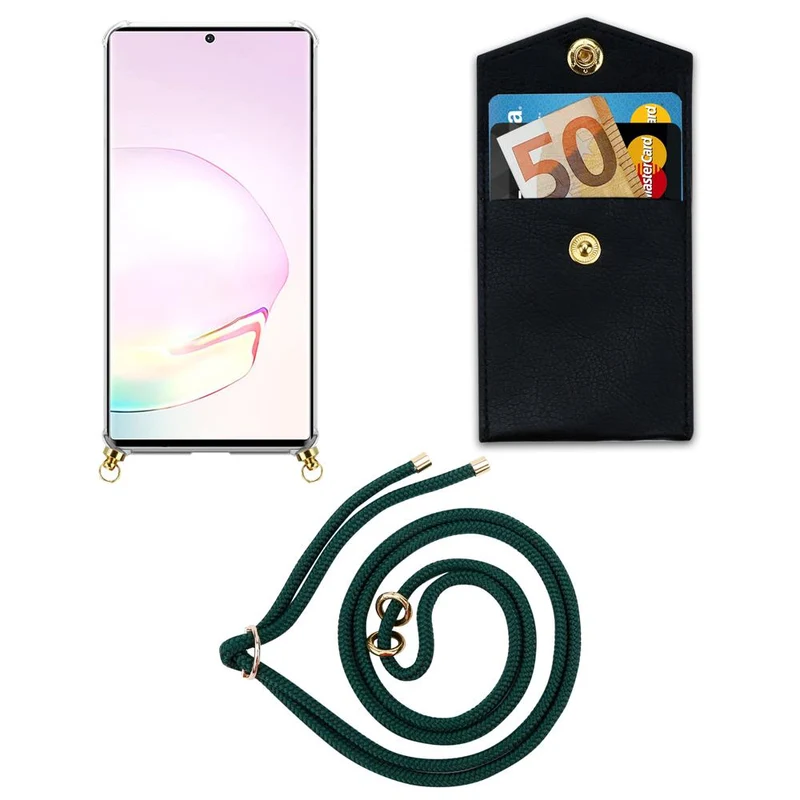 Cadorabo Handy Kette kompatibel mit Samsung Galaxy NOTE 20 PLUS Silikon Schutzhülle mit Gold Ringen, Kordel Band und abnehmbarem Etui