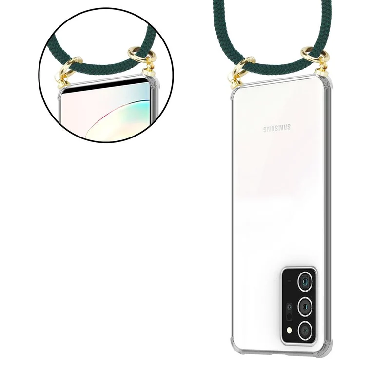 Cadorabo Handy Kette kompatibel mit Samsung Galaxy NOTE 20 PLUS Silikon Schutzhülle mit Gold Ringen, Kordel Band und abnehmbarem Etui