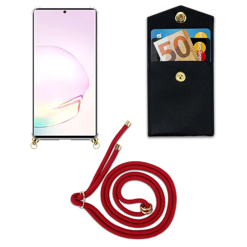 Cadorabo Handy Kette kompatibel mit Samsung Galaxy NOTE 20 PLUS Silikon Schutzhülle mit Gold Ringen, Kordel Band und abnehmbarem Etui