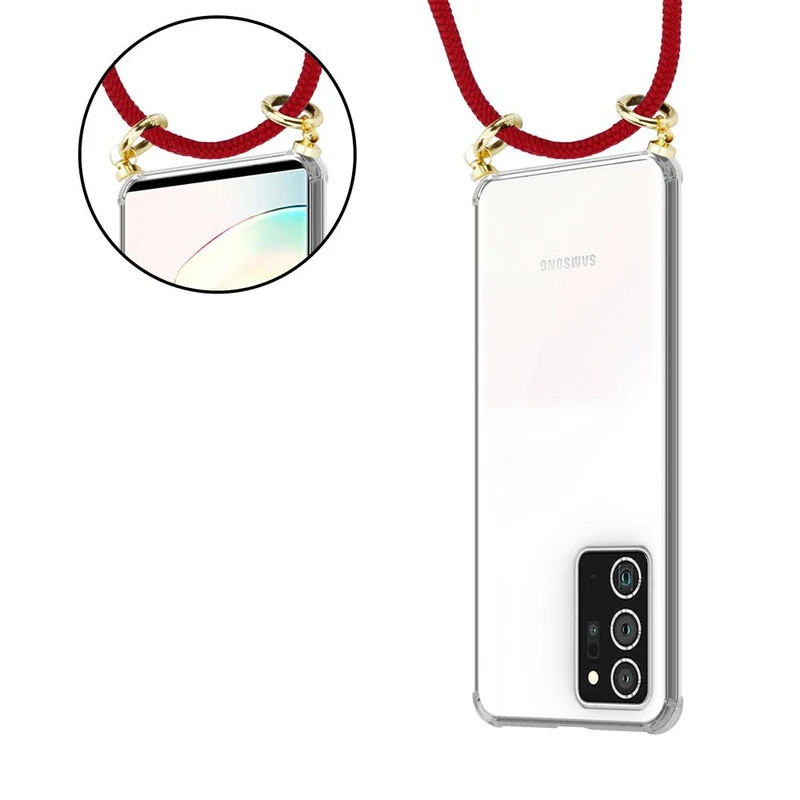 Cadorabo Handy Kette kompatibel mit Samsung Galaxy NOTE 20 PLUS Silikon Schutzhülle mit Gold Ringen, Kordel Band und abnehmbarem Etui