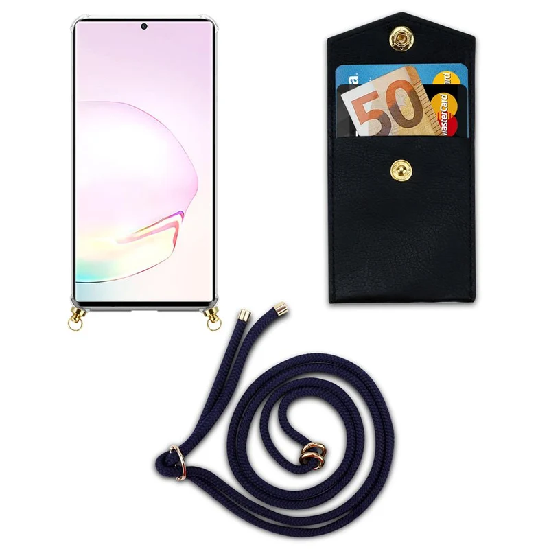 Cadorabo Handy Kette kompatibel mit Samsung Galaxy NOTE 20 PLUS Silikon Schutzhülle mit Gold Ringen, Kordel Band und abnehmbarem Etui