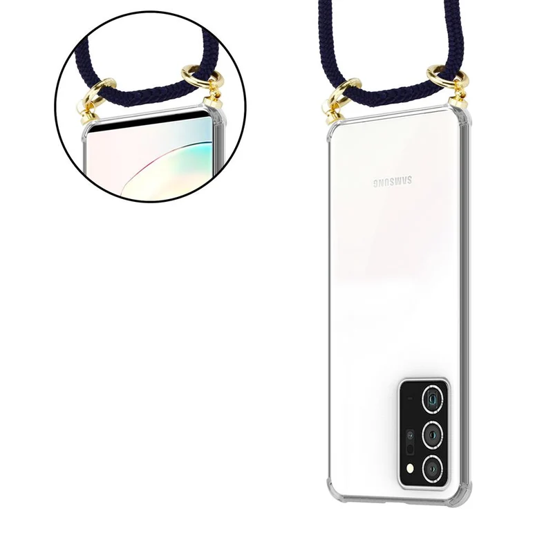 Cadorabo Handy Kette kompatibel mit Samsung Galaxy NOTE 20 PLUS Silikon Schutzhülle mit Gold Ringen, Kordel Band und abnehmbarem Etui