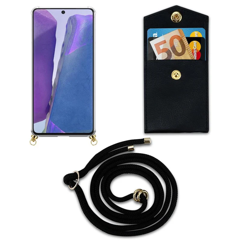 Cadorabo Handy Kette kompatibel mit Samsung Galaxy NOTE 20 Silikon Schutzhülle mit Gold Ringen, Kordel Band und abnehmbarem Etui