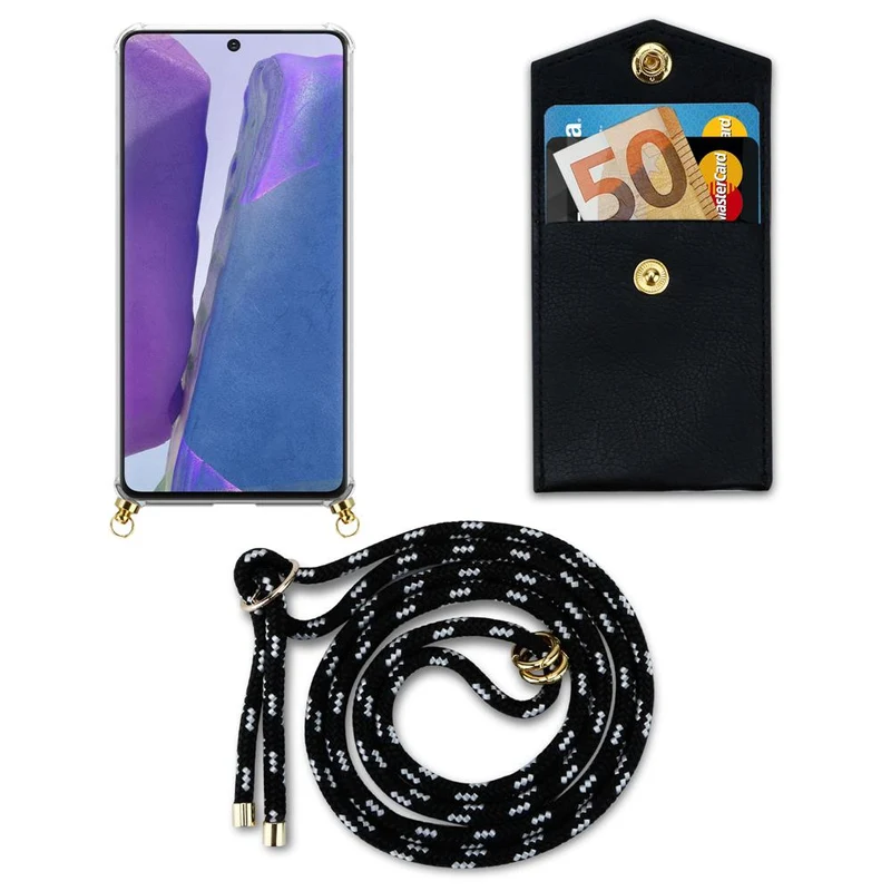 Cadorabo Handy Kette kompatibel mit Samsung Galaxy NOTE 20 Silikon Schutzhülle mit Gold Ringen, Kordel Band und abnehmbarem Etui