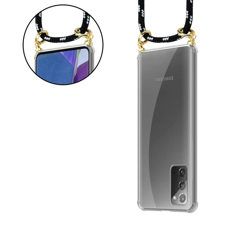 Cadorabo Handy Kette kompatibel mit Samsung Galaxy NOTE 20 Silikon Schutzhülle mit Gold Ringen, Kordel Band und abnehmbarem Etui