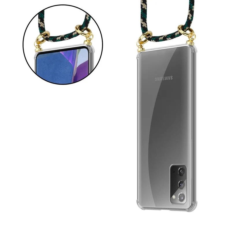 Cadorabo Handy Kette kompatibel mit Samsung Galaxy NOTE 20 Silikon Schutzhülle mit Gold Ringen, Kordel Band und abnehmbarem Etui