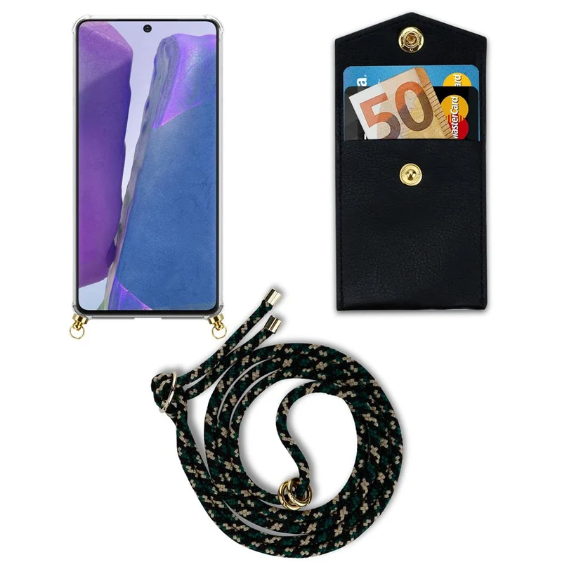 Cadorabo Handy Kette kompatibel mit Samsung Galaxy NOTE 20 Silikon Schutzhülle mit Gold Ringen, Kordel Band und abnehmbarem Etui
