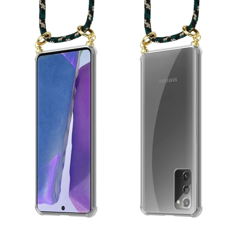 Cadorabo Handy Kette kompatibel mit Samsung Galaxy NOTE 20 Silikon Schutzhülle mit Gold Ringen, Kordel Band und abnehmbarem Etui