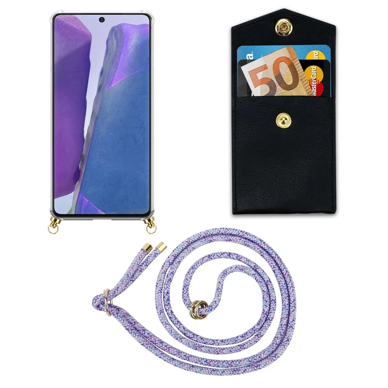 Cadorabo Handy Kette kompatibel mit Samsung Galaxy NOTE 20 Silikon Schutzhülle mit Gold Ringen, Kordel Band und abnehmbarem Etui