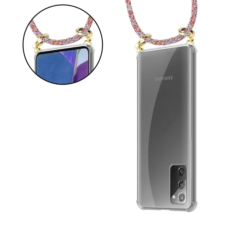 Cadorabo Handy Kette kompatibel mit Samsung Galaxy NOTE 20 Silikon Schutzhülle mit Gold Ringen, Kordel Band und abnehmbarem Etui