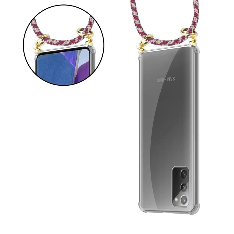 Cadorabo Handy Kette kompatibel mit Samsung Galaxy NOTE 20 Silikon Schutzhülle mit Gold Ringen, Kordel Band und abnehmbarem Etui